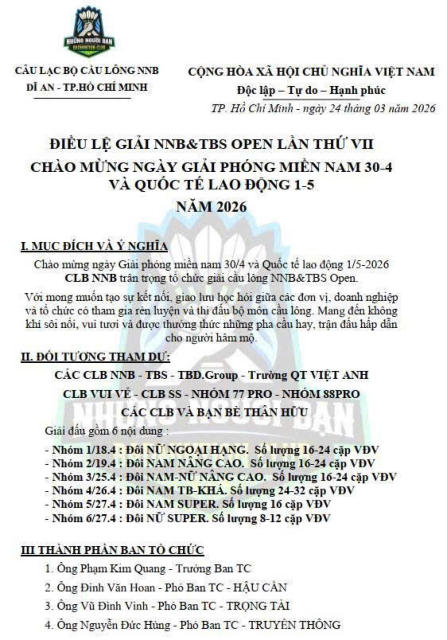 Điều lệ giải NNB&TBS Open lần VII – trang 1