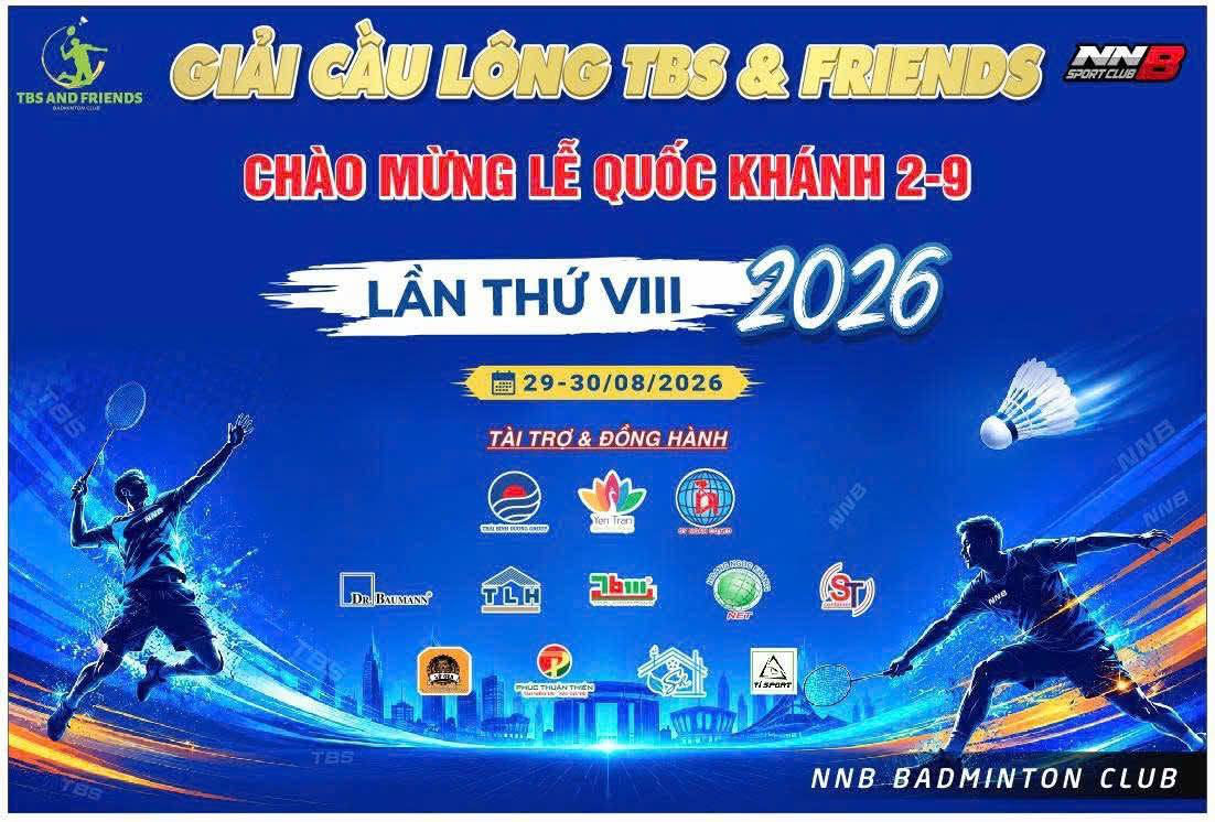 Poster of the TBS & Friends badminton tournament celebrating National Day 2026