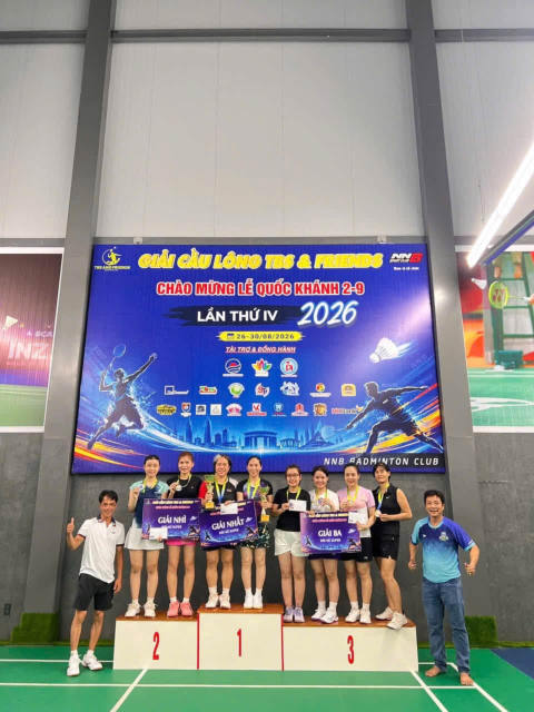 Winners on the podium – TBS & Friends Badminton Tournament 2026