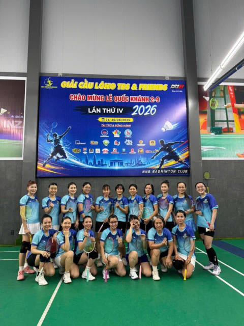Players’ group photo at the TBS & Friends Badminton Tournament 2026, NNB Badminton Club