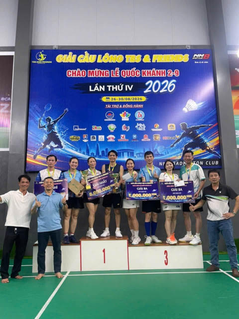 Winners on the podium – TBS & Friends Badminton Tournament 2026