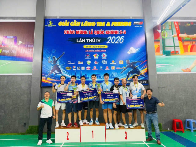 Winners on the podium – TBS & Friends Badminton Tournament 2026
