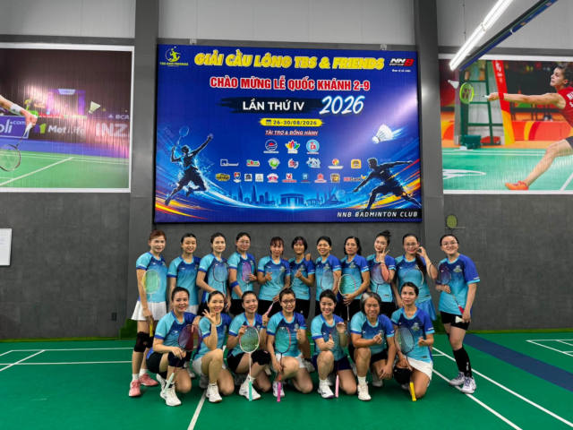 Players’ group photo at the TBS & Friends Badminton Tournament 2026, NNB Badminton Club